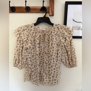 Neuflora Beige Floral Ruffle Blouse size S